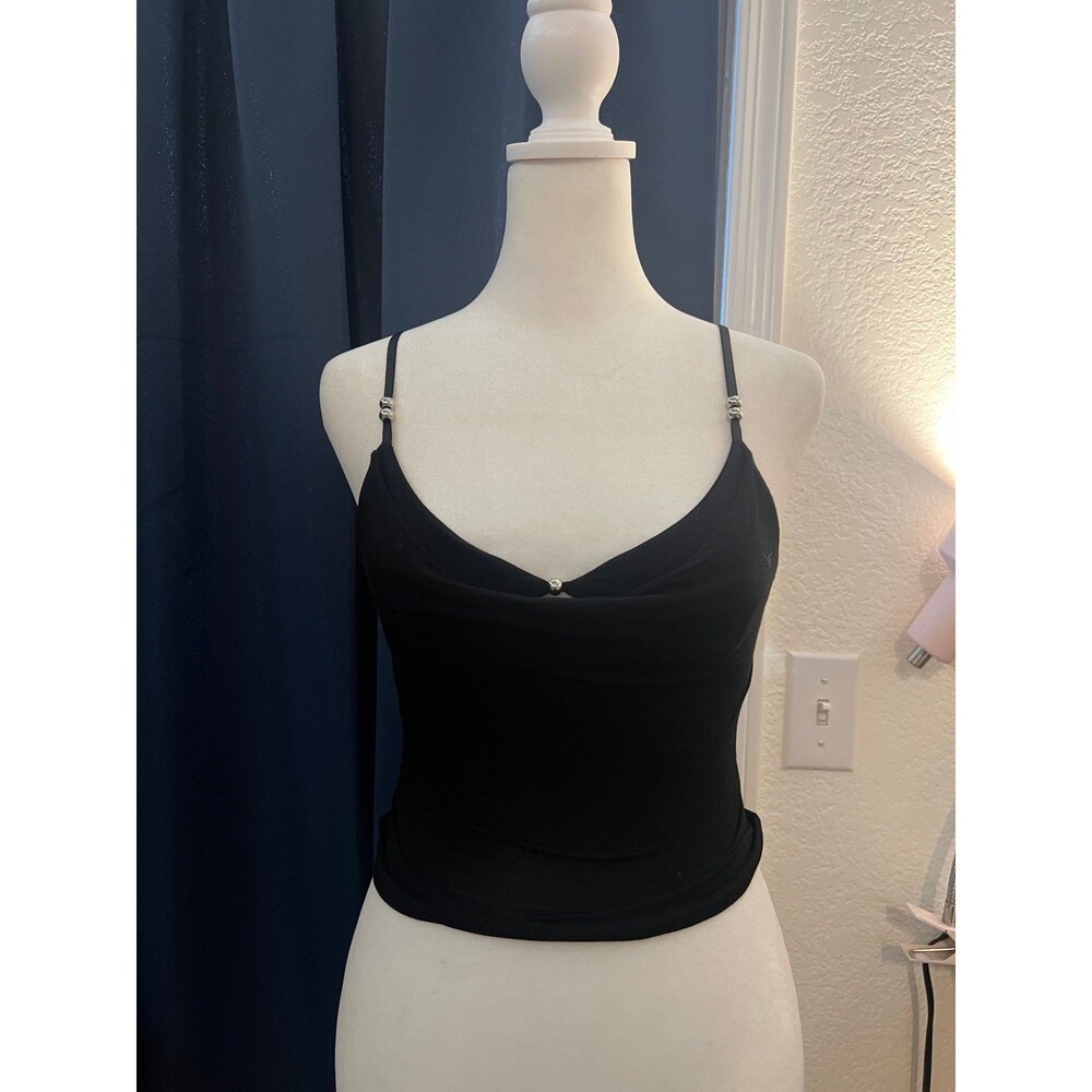 Black Adjustable Beaded Tank Top Size XXS